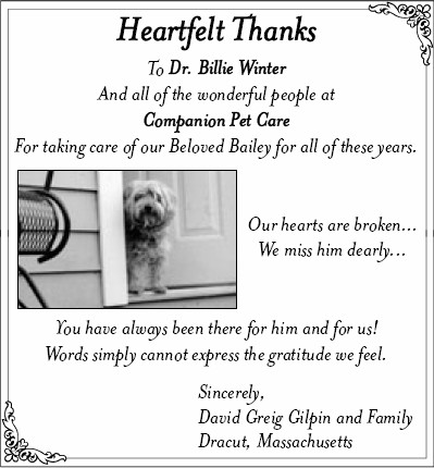 Thanks from the Gilpin Family