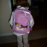 10-29-09-6 Wow, a backpack with my name! Mom's on top of it this year!